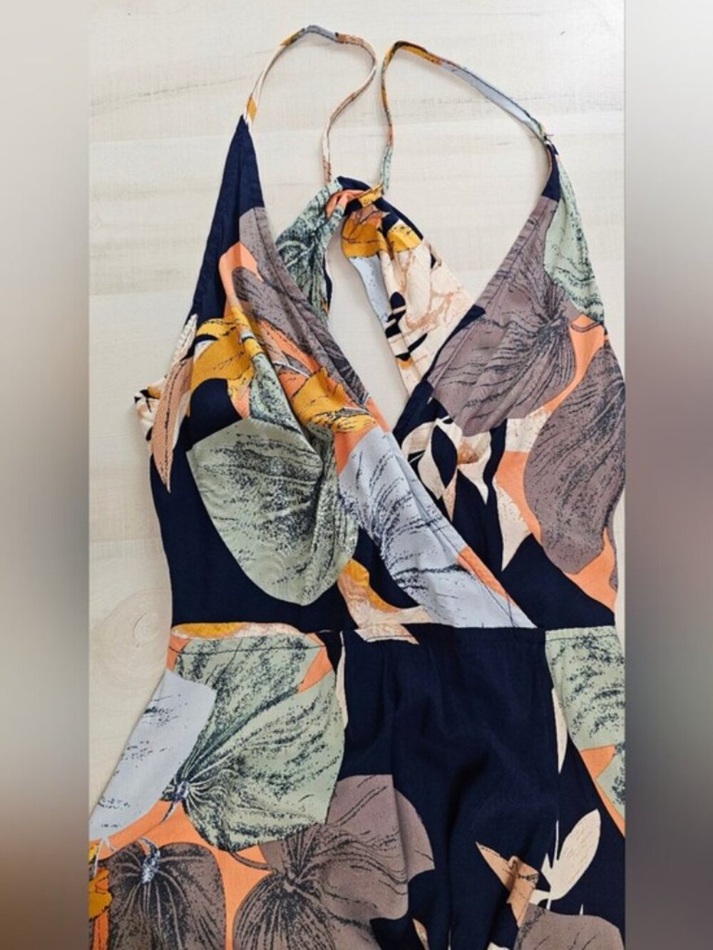 Leaves Halter Twist Back Maxi Dess